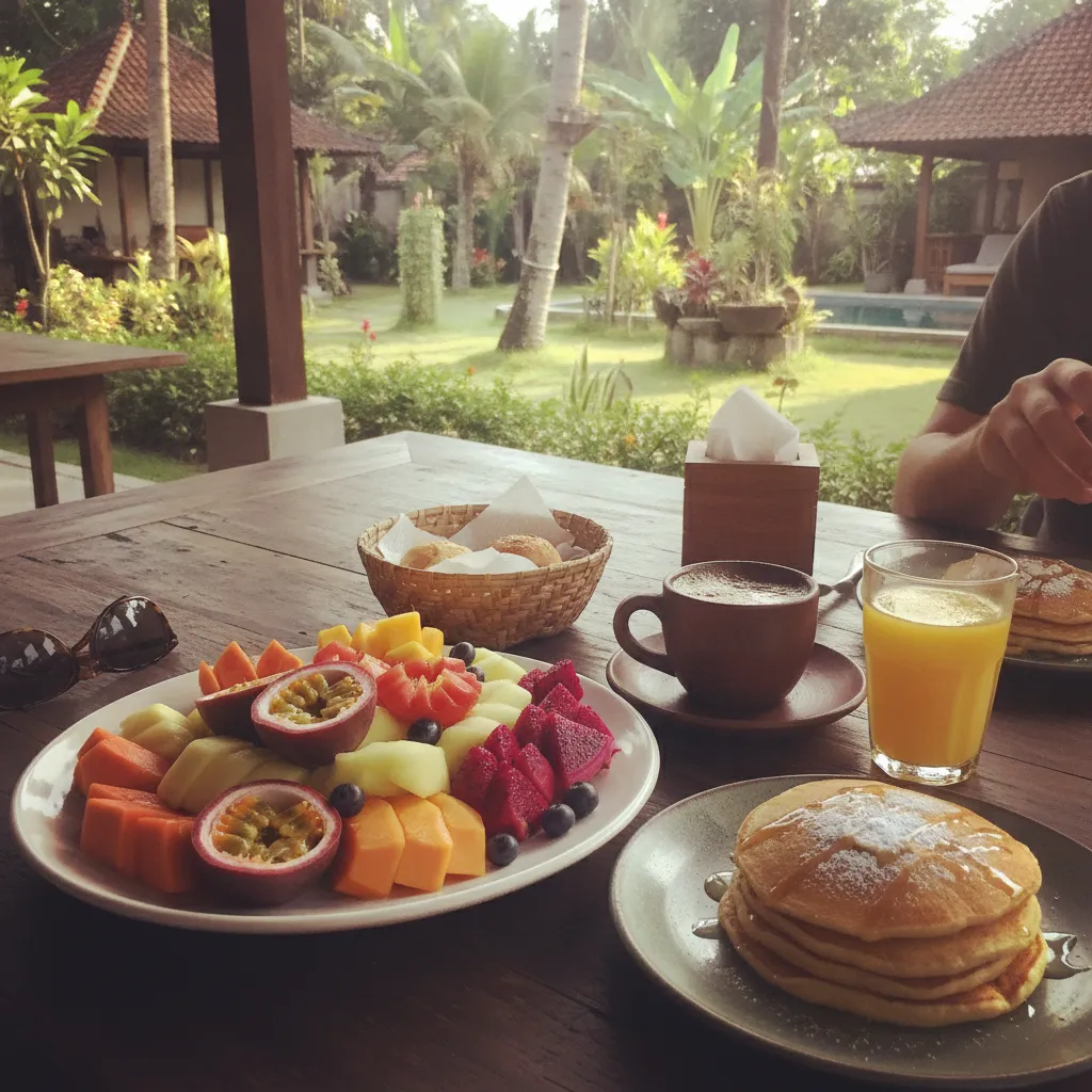 Communal breakfast included at the surf camp guesthouse